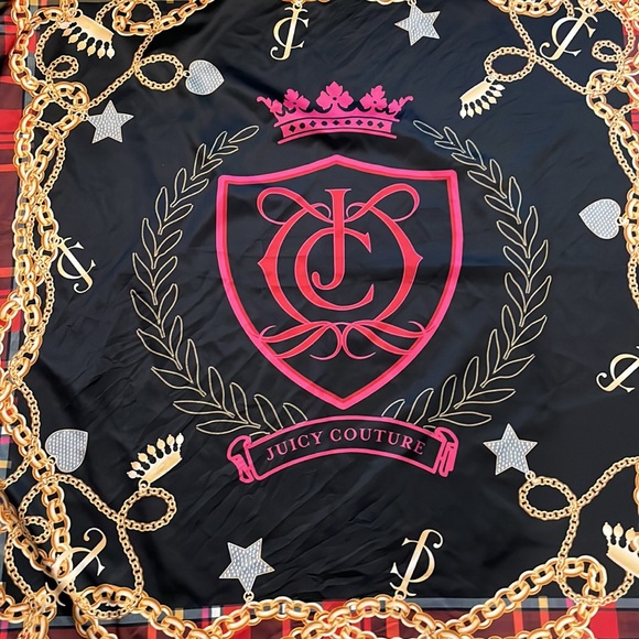 Vintage Juicy Couture Silk Scarf Crest, Chains and Tartan pattern 35"X 35" - Picture 4 of 8